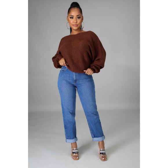 Brown Long Sleeve Round Neck Sweater #1732 - Picture 6 of 7